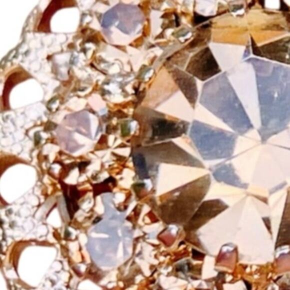 VTG 50s Gold Tone Champagne Rhinestone Dome Clip On Earrings Mid Century Sparkly - Picture 6 of 8